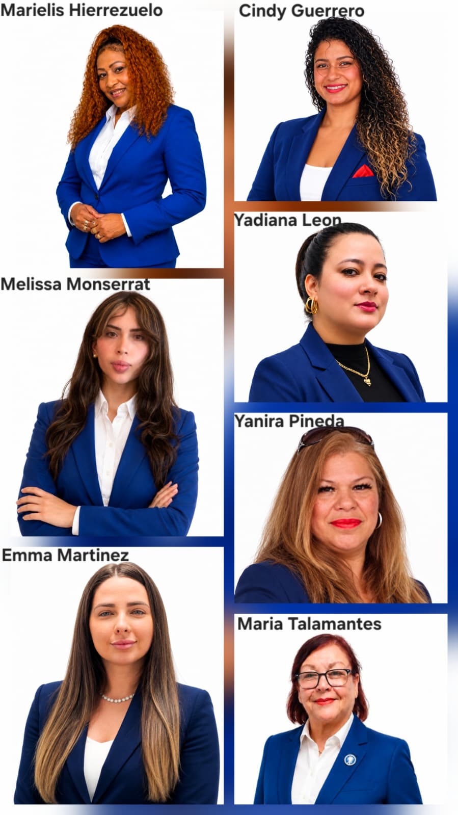 Marielis Hierrezuelo, Cindy Guerrero, Melissa Monserrat, Yadiana Leon, Yanira Pineda, Emma Martinez y Maria Talamantes